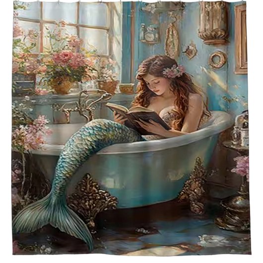 A Mermaid in Her Aquatic Bath Duschvorhang (Vorderseite)