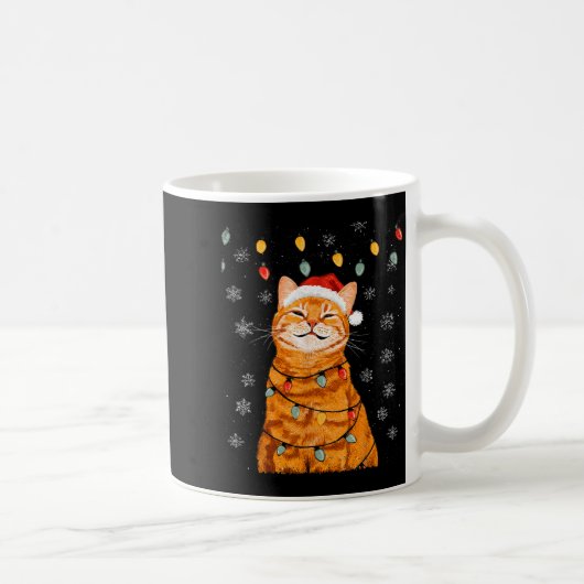 A Merry Christmas Lights Snowflake Ginger Cat Oran Kaffeetasse (Rechts)