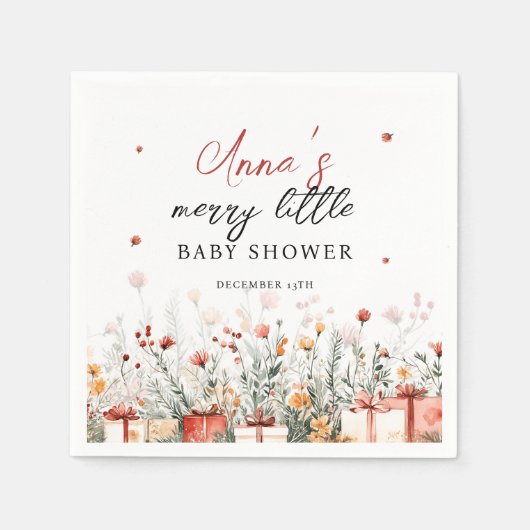 A Merry Little Baby Shower Christmas Florals Serviette (Vorderseite)
