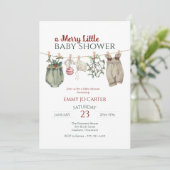 A Merry Little Girl Baby Shower Christmas Clothes Einladung (Stehend Vorderseite)