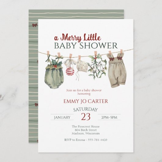 A Merry Little Girl Baby Shower Christmas Clothes Einladung (Vorne/Hinten)