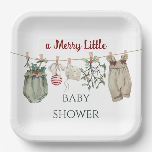 A Merry Little Girl Baby Shower Christmas Clothes Pappteller (Vorderseite)