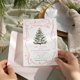 A Merry Little Pink Baby Shower Christmas  Einladung