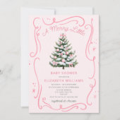 A Merry Little Pink Baby Shower Christmas  Einladung (Vorderseite)
