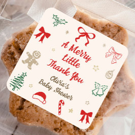 A Merry Little Thank You Christmas Baby Shower Quadratischer Aufkleber