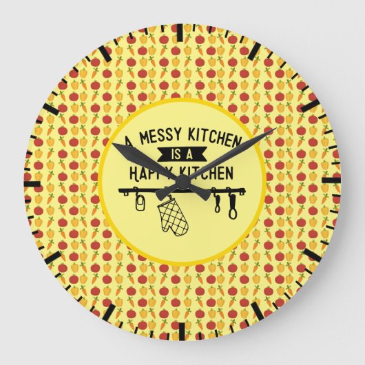 A Messy Kitchen ist eine glückliche Küche Geschenk Große Wanduhr (Vorderseite)