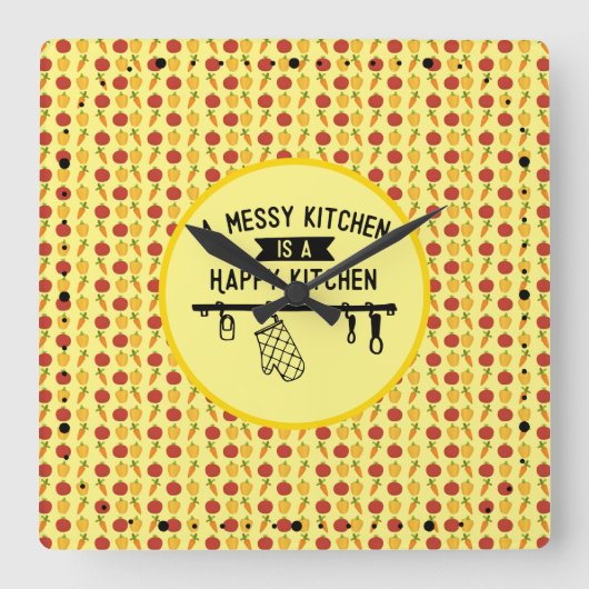 A Messy Kitchen ist eine glückliche Küche Geschenk Quadratische Wanduhr (Vorderseite)