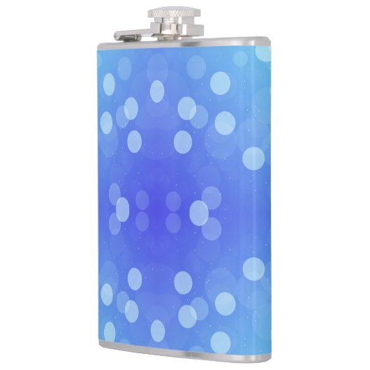 A metal flask featuring a vibrant blue background  flachmann (Links)