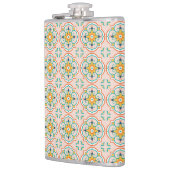 A metal flask with a colorful, symmetrical pattern flachmann (Links)