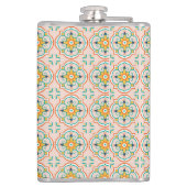 A metal flask with a colorful, symmetrical pattern flachmann (Rückseite)