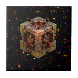 A Metallic Fractal Cube With Colored Starbursts Fliese