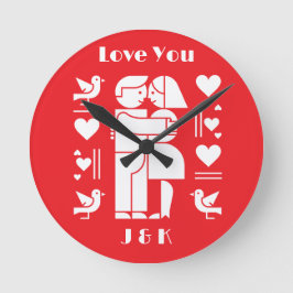 A modern Bauhaus personalized Valentine’s Day Runde Wanduhr