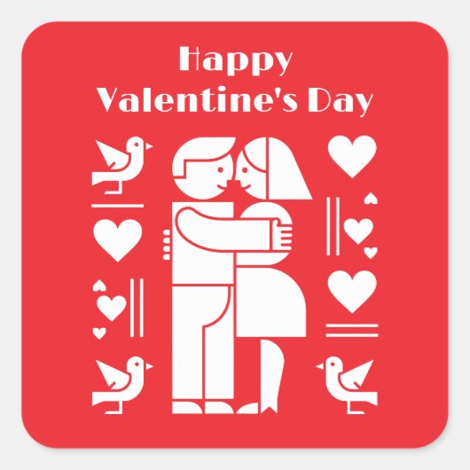 A modern Bauhaus-style Valentine’s Day Quadratischer Aufkleber (Vorderseite)