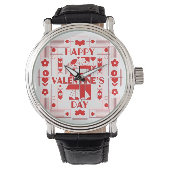 A modern Bauhaus Valentine’s Day Armbanduhr (Vorderseite)