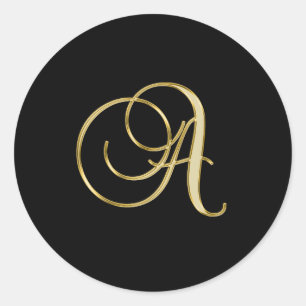 "A" Monogramm Initial in Gold auf schwarz. Runder Aufkleber
