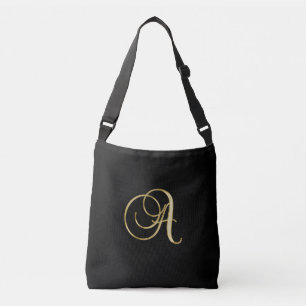 "A" Monogramm Initial in Gold auf schwarz. Tragetaschen Mit Langen Trägern
