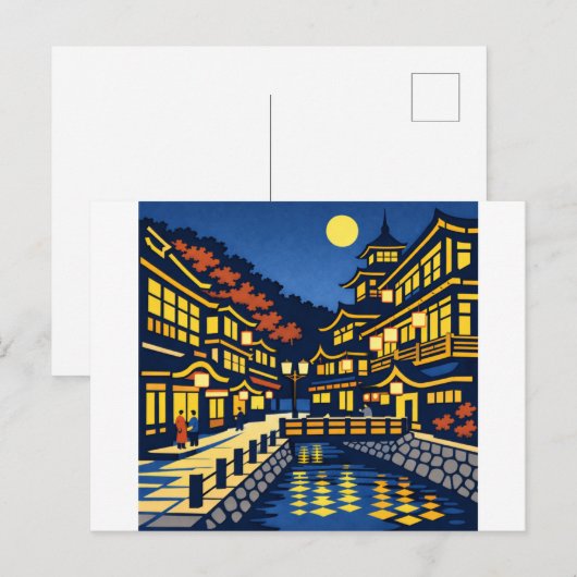 A Moonlit Waterside Town Postkarte (Vorne/Hinten)