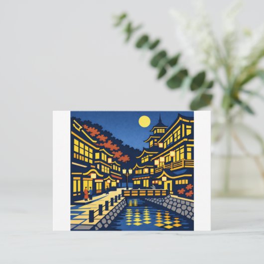 A Moonlit Waterside Town Postkarte (Stehend Vorderseite)