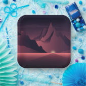 A mountain sunset illustration pappteller (Party)