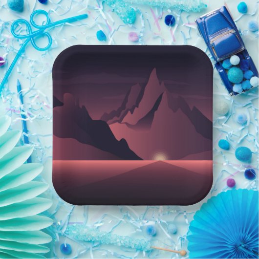 A mountain sunset illustration        pappteller (Party)