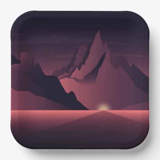 A mountain sunset illustration        pappteller (Vorderseite)