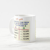 A mug with a quiz. kaffeetasse (Vorderseite Links)