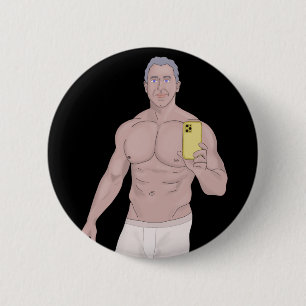 A Muscular gray-haired man taking a selfie Button