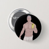 A Muscular gray-haired man taking a selfie Button (Vorne & Hinten)