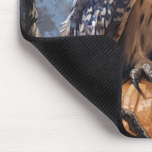 A mysterious, charming owl wearing an orange hat s mousepad (Ecke)