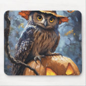 A mysterious, charming owl wearing an orange hat s mousepad (Vorne)