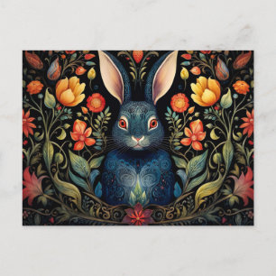 a mystical rabbit surrounded by flowers postkarte