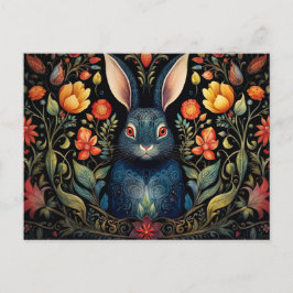 a mystical rabbit surrounded by flowers postkarte
