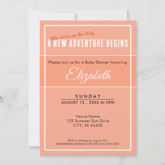 A New Adventure Begins Peach Babyshower Invitation Einladung (Vorderseite)