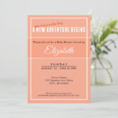 A New Adventure Begins Peach Babyshower Invitation Einladung (Stehend Vorderseite)
