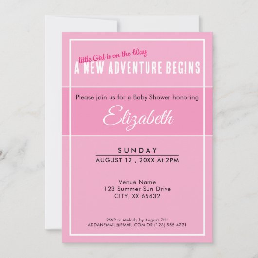 A New Adventure Begins Pink Babyshower Invitation Einladung (Vorderseite)
