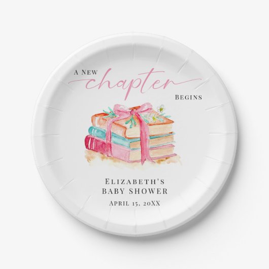 A New Chapter Begins Baby Shower Watercolor Books  Pappteller (Vorderseite)