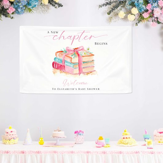 A New Chapter Begins Baby Shower Welcome Books  Banner