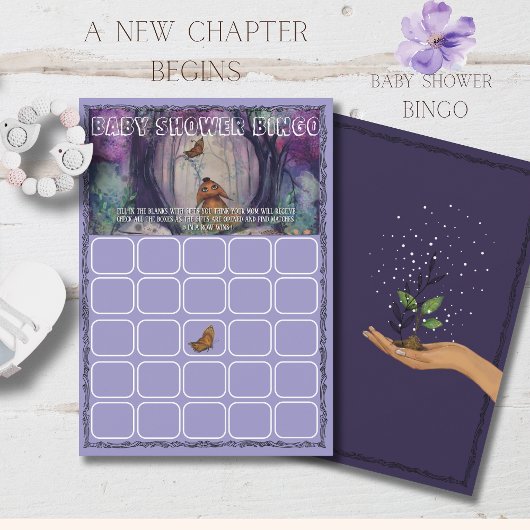 A New Chapter Begins Bingo game Baby Shower Card Einladung