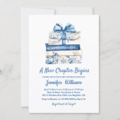 a new chapter begins blue bow books baby shower  einladung (Vorderseite)