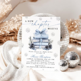 A New Chapter Begins Blue Bow Winter Baby Shower Einladung