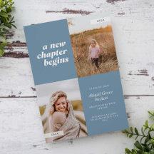 A New Chapter Begins Blue Graduation Invitation