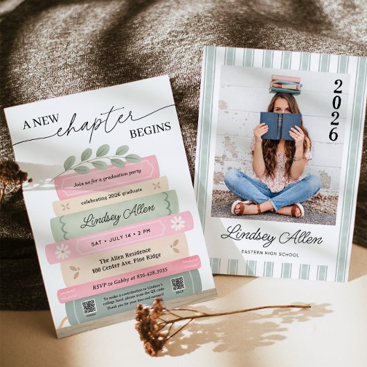 A New Chapter Begins Book Theme Graduation Party Einladung