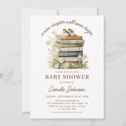 A New Chapter Begins Books Baby Shower Invitation Einladung (Vorderseite)