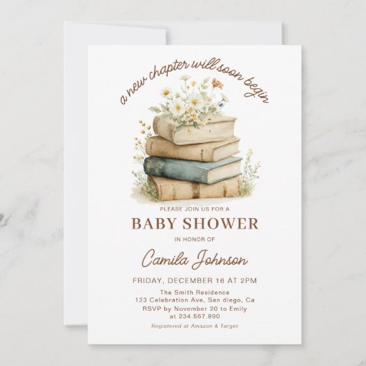 A New Chapter Begins Books Baby Shower Invitation Einladung (Vorderseite)