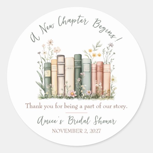 A New Chapter Begins! Bridal Shower Favor Runder Aufkleber (Vorderseite)