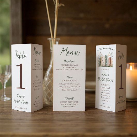 A New Chapter Begins!  Bridal Shower Menu Trifold 