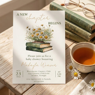 A New Chapter Begins Floral Books Baby Shower Einladung