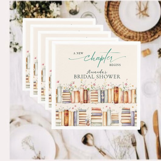 A New Chapter Begins Floral Books Bridal Shower Serviette