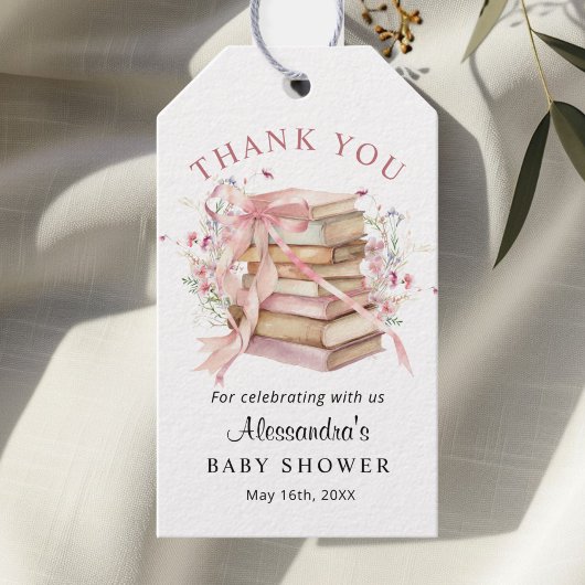 A New Chapter Begins Pink Baby Shower Thank you Geschenkanhänger