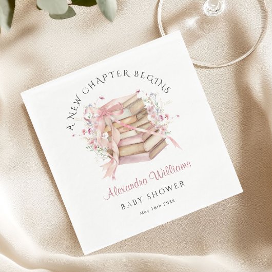 A New Chapter Begins Pink Book Baby Shower Napkin Serviette